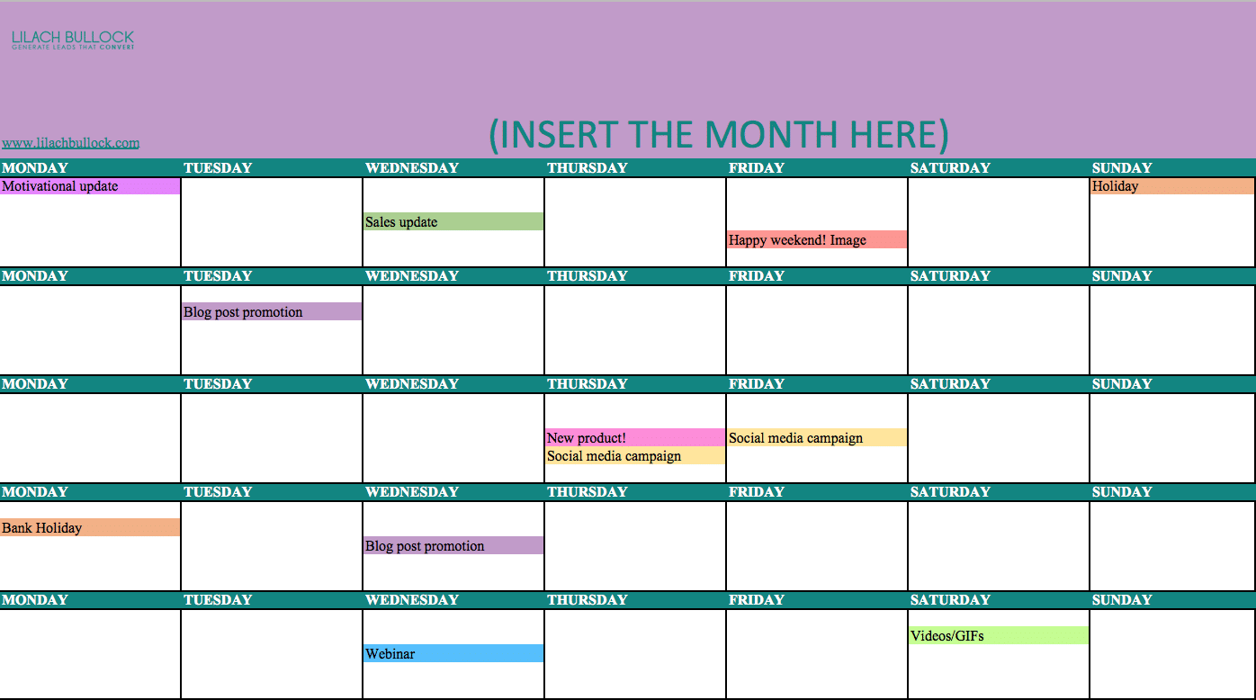 Monthly Excel Monthly Social Media Content Calendar Template