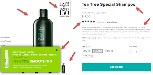 An example of a well set up ecommerce product page