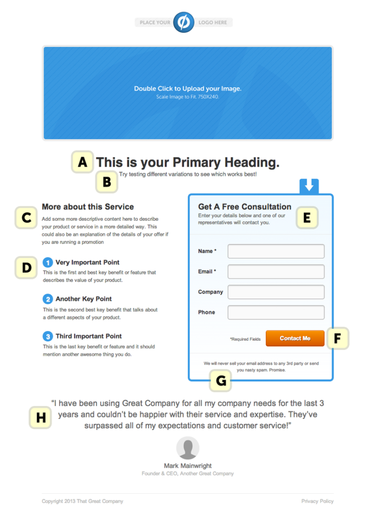 Lead generation landing page template example