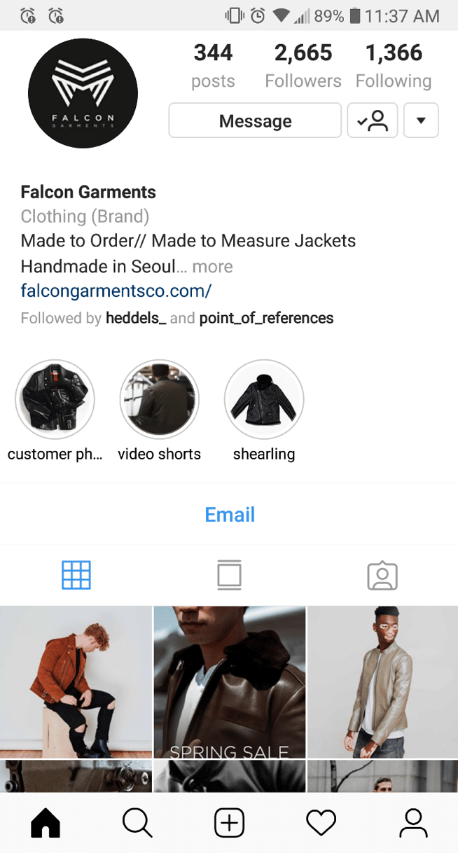 instagram business bio example