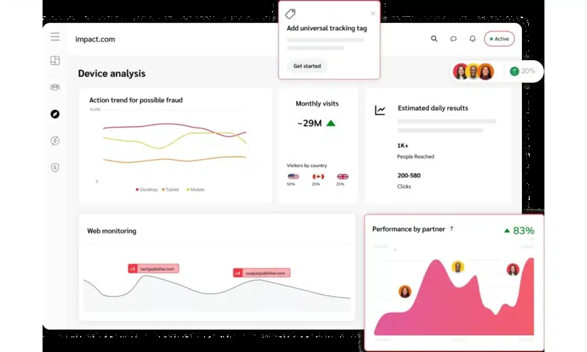 An impact.com tracking screen.