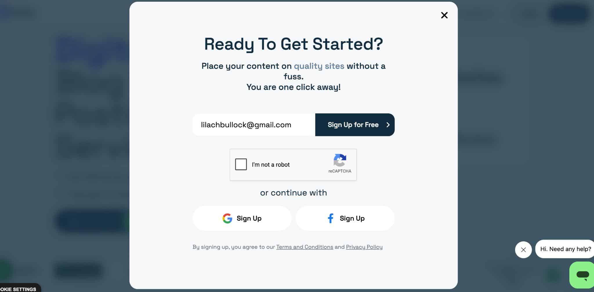 Adsy sign up popup