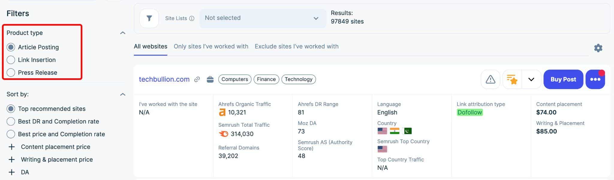 Adsy product types: Article Posting, Link Insertion and Press Release