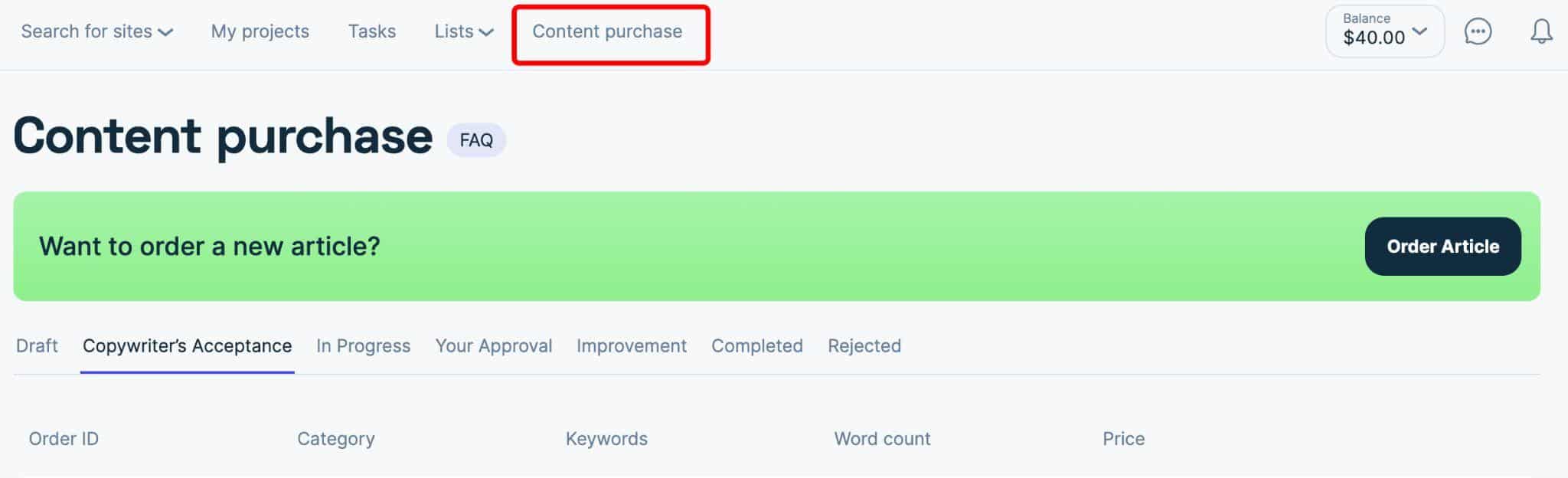 Adsy Content purchase section