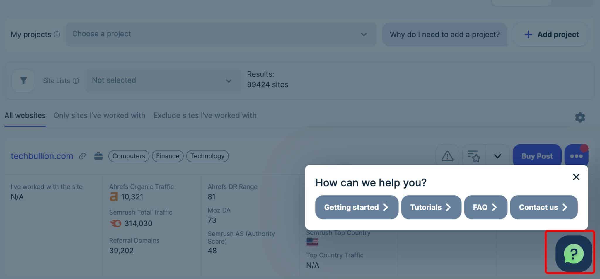 Adsy help menu: Getting started, Tutorials, FAQ and Contact us
