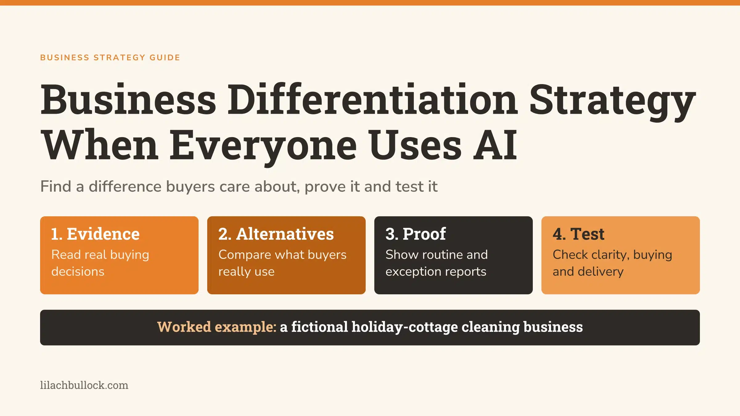 Business differentiation strategy guide: evidence, alternatives, proof and testing, with a worked holiday-cottage cleaning example
