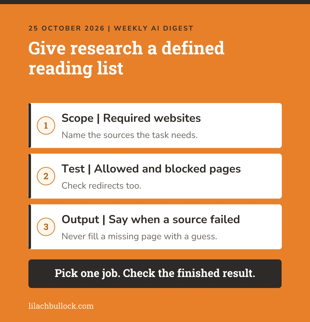 Claude web-fetch checklist: scope the required websites, test allowed and blocked pages and say when a source failed