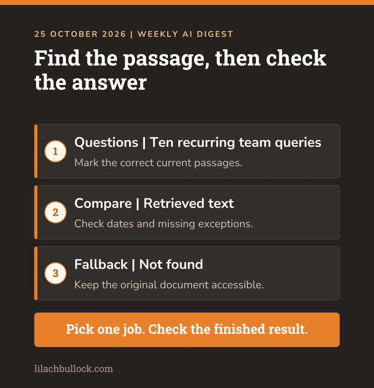 Cohere Rerank 5 checklist: mark the correct passage for ten recurring questions, compare retrieved text and require not found as the fallback
