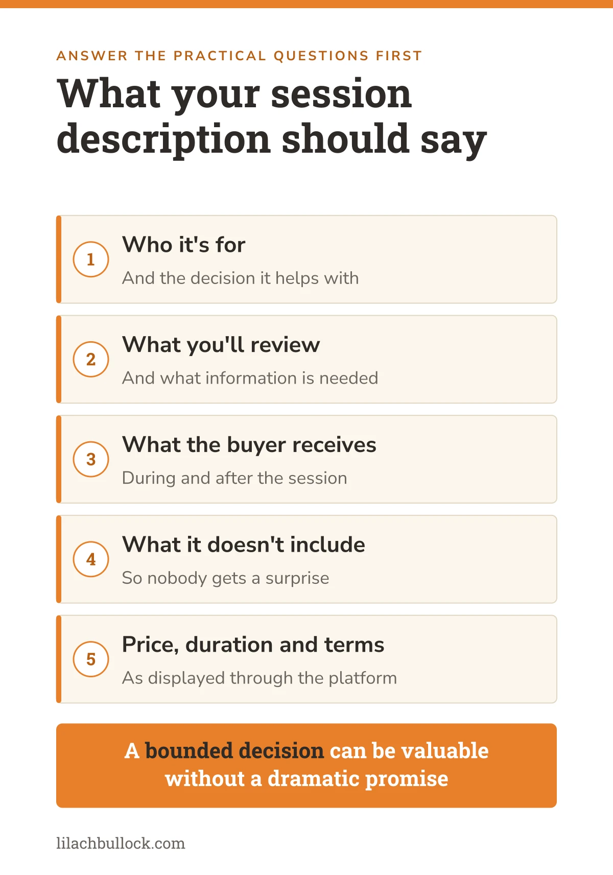 Five things a LinkedIn Advice Sessions description should make clear before someone books