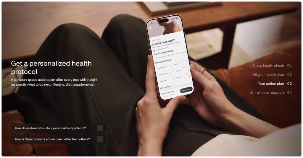 Superpower personalised health protocol shown in the mobile app
