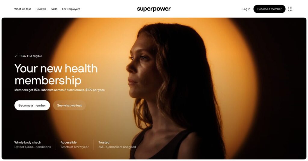 Superpower review: the superpower.com homepage introducing the health membership